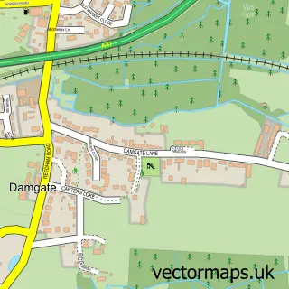 Street map sample of Damgate, Norfolk