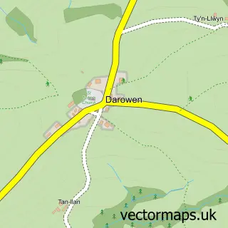Street map sample of Darowen, Powys