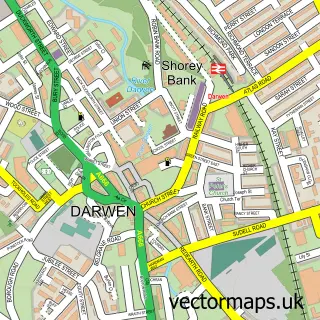 Street map sample of Darwen, Lancashire