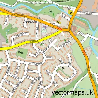 Street map sample of Deepcar, South Yorkshire
