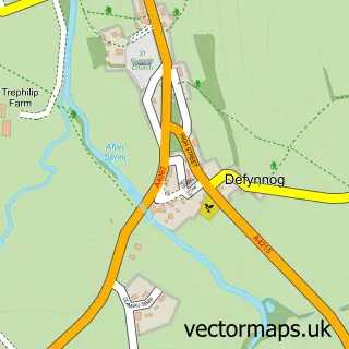 Street map sample of Defynnog, Powys