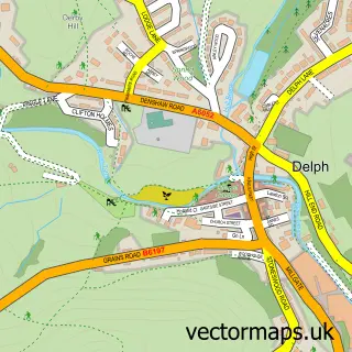 Street map sample of Delph, Greater Manchester
