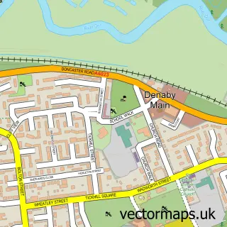 Street map sample of Denaby Main, South Yorkshire