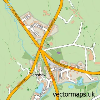 Street map sample of Denshaw, Greater Manchester