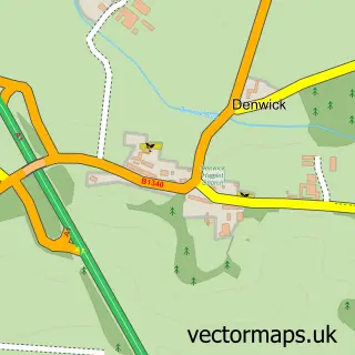 Street map sample of Denwick, Northumberland