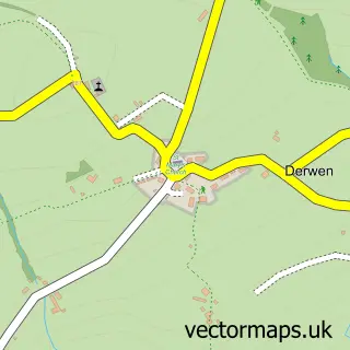 Street map sample of Derwen, Clwyd