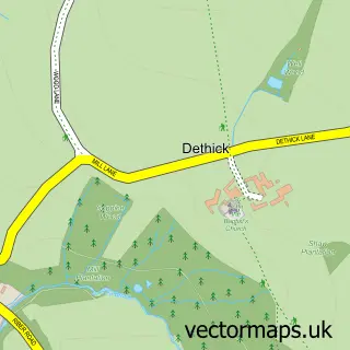 Street map sample of Dethick, Derbyshire