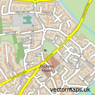 Street map sample of Dickens Heath, West Midlands