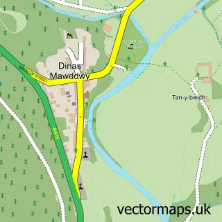 Street map sample of Dinas Mawddwy, Gwynedd