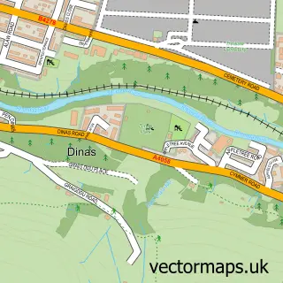 Street map sample of Dinas, Mid Glamorgan