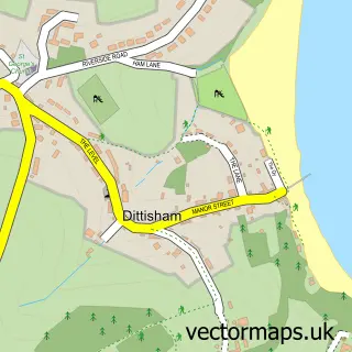 Street map sample of Dittisham, Devon