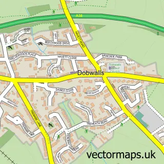 Street map sample of Dobwalls, Cornwall