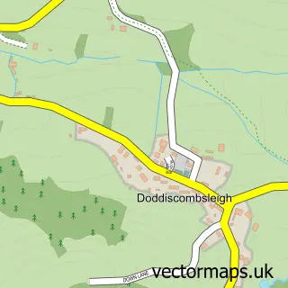 Street map sample of Doddiscombsleigh, Devon