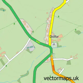 Street map sample of Dolfor, Powys