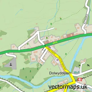 Street map sample of Dolwyddelan, Clwyd