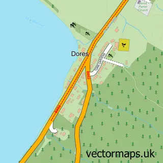 Street map sample of Dores, Inverness