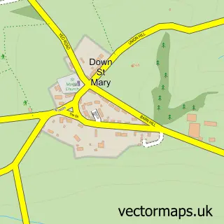 Street map sample of Down St Mary, Devon
