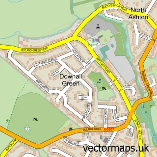 Street map sample of Downall Green, Merseyside