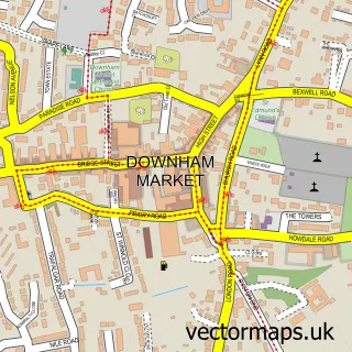Street map sample of Downham Market, Norfolk
