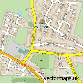Street map sample of Drakes Broughton, Worcestershire