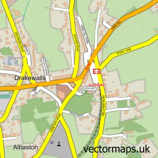 Street map sample of Drakewalls, Cornwall