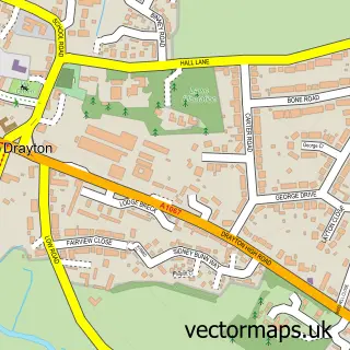 Street map sample of Drayton, Norfolk