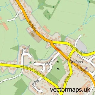 Street map sample of Drefach, Dyfed