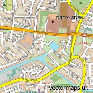 Street map sample of Droylsden, Greater Manchester