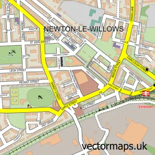 Street map sample of Earlestown, Merseyside