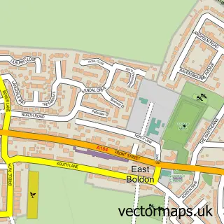 Street map sample of East Boldon, Tyne & Wear