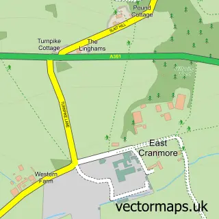 Street map sample of East Cranmore, Somerset
