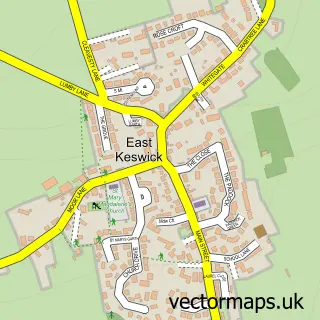 Street map sample of East Keswick, West Yorkshire