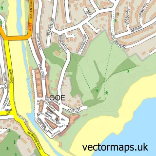 Street map sample of East Looe, Cornwall