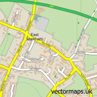 Street map sample of East Markham, Nottinghamshire