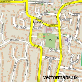 Street map sample of East Preston, West Sussex
