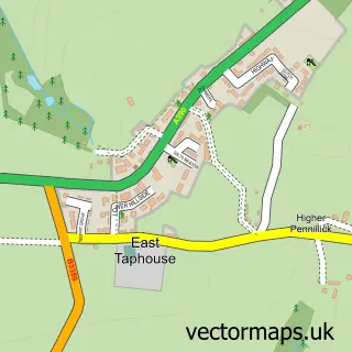 Street map sample of East Taphouse, Cornwall