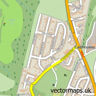 Street map sample of Easthouses, Midlothian