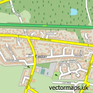 Street map sample of Easton, Norfolk