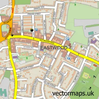 Street map sample of Eastwood, Nottinghamshire