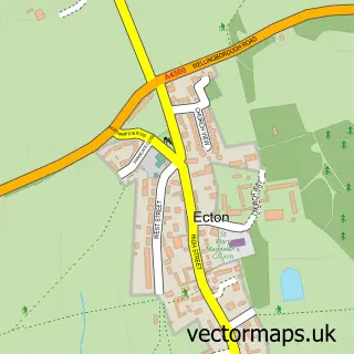 Street map sample of Ecton, Northamptonshire
