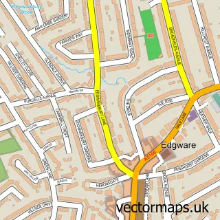 Street map sample of Edgware, Greater London