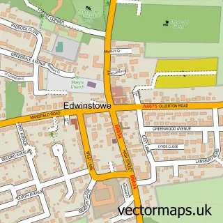 Street map sample of Edwinstowe, Nottinghamshire
