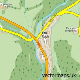 Street map sample of Efail Fach, West Glamorgan
