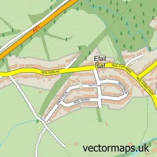 Street map sample of Efail Isaf, Mid Glamorgan
