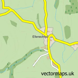 Street map sample of Efenechtyd, Clwyd