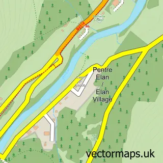 Street map sample of Elan Village, Powys