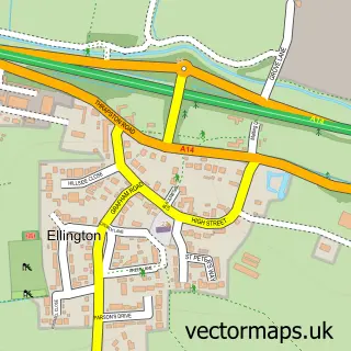 Street map sample of Ellington, Cambridgeshire