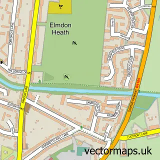 Street map sample of Elmdon Heath, West Midlands