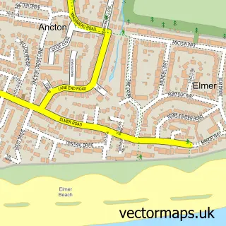 Street map sample of Elmer, West Sussex
