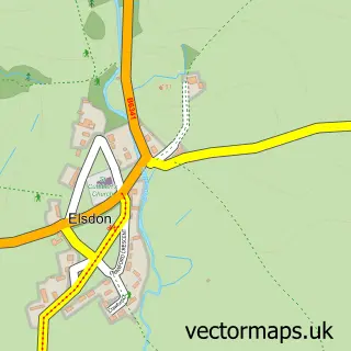 Street map sample of Elsdon, Northumberland